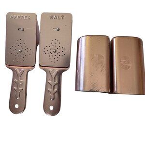 Vintage Copper Aluminum Salt & Pepper Shakers With Handles Set of 2 Retro MCM